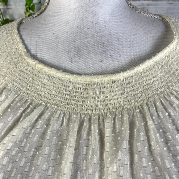 Girls From Savoy Anthropologie Blouse Top size 6 Cream Ivory Sheer Smocked Boho - Picture 4 of 12